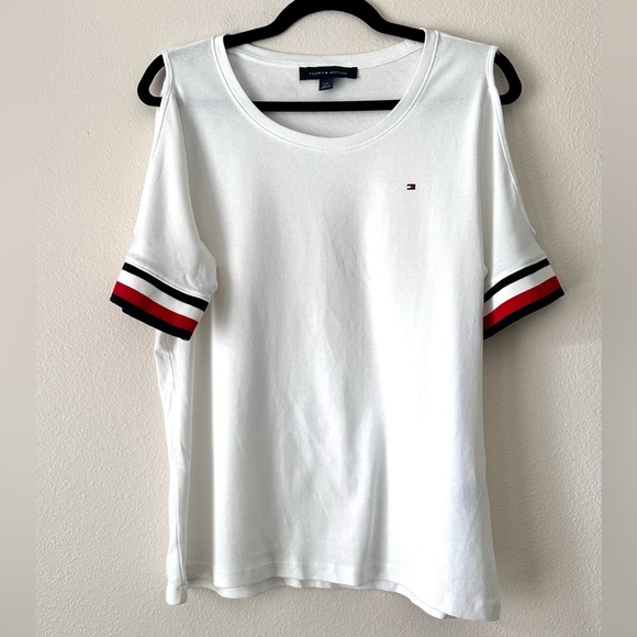 Tommy Hilfiger 100% Cotton Cold Shoulder Soft Lightweight Knit T-Shirt Size L - Picture 2 of 11